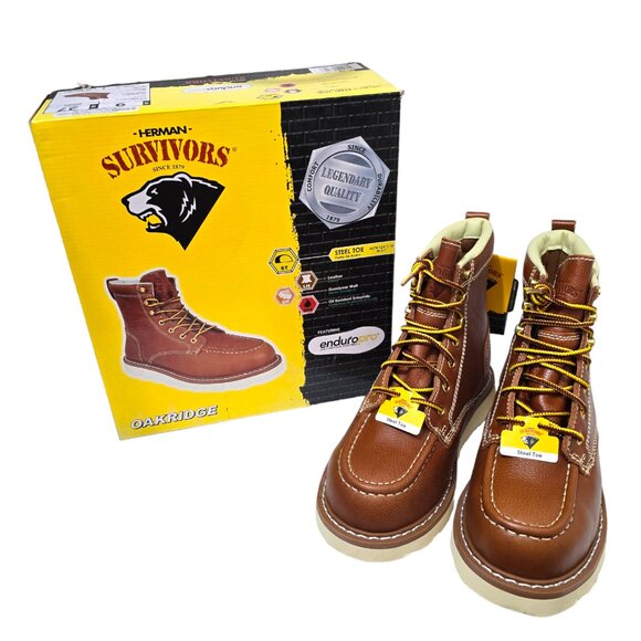 Steel Toe Work Boots Oil Resistant Men's Leather 6" Herman Survivors Oakridge - Picture 1 of 9